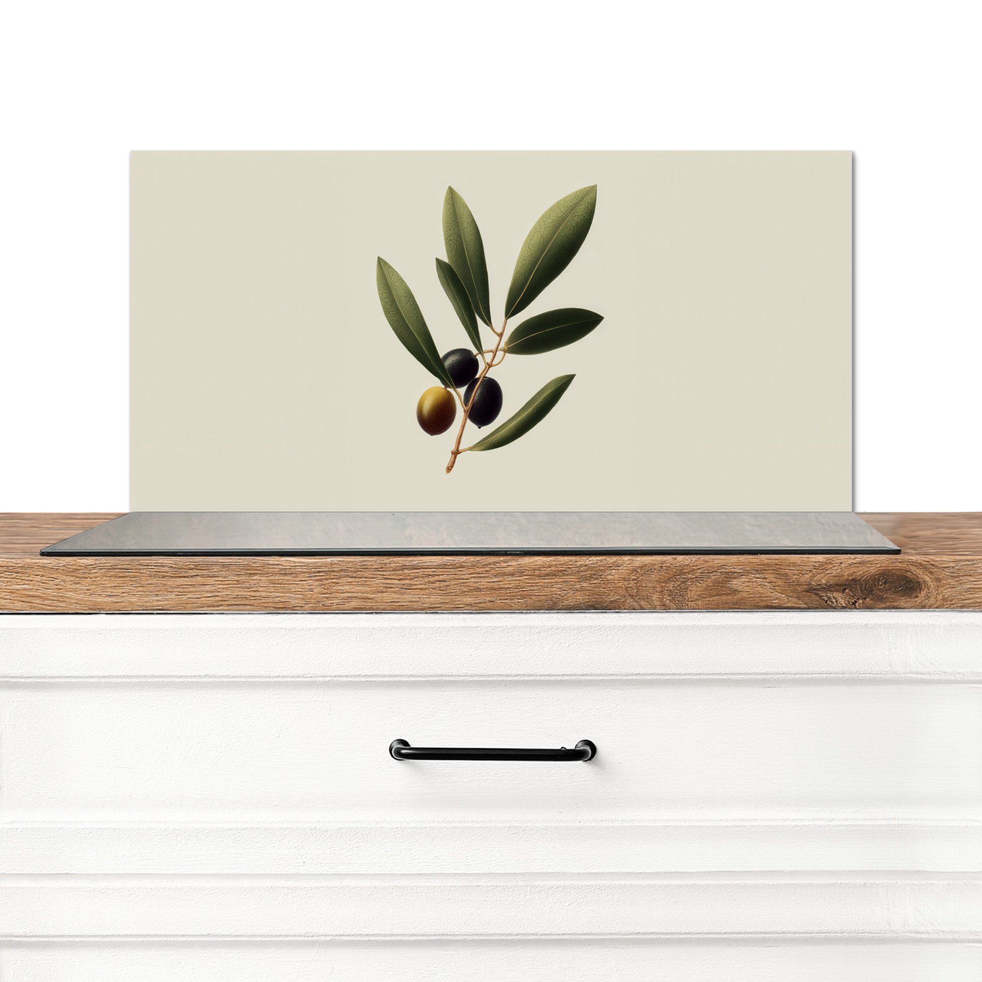 KitchenYeah Küchenrückwand Olivenzweig - Dunkelgrün - Oliven, (1-tlg), Spritzschutz Küchenrückwand, Wandschutz, 60x30 cm