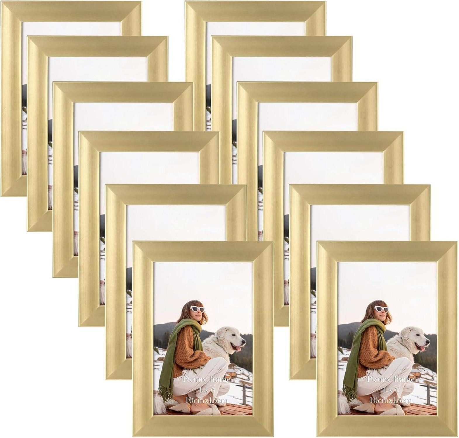 LuxusKollektion Bilderrahmen Collage 12er Set Bilderrahmen goldene Fotorahmen Collage 10x15cm