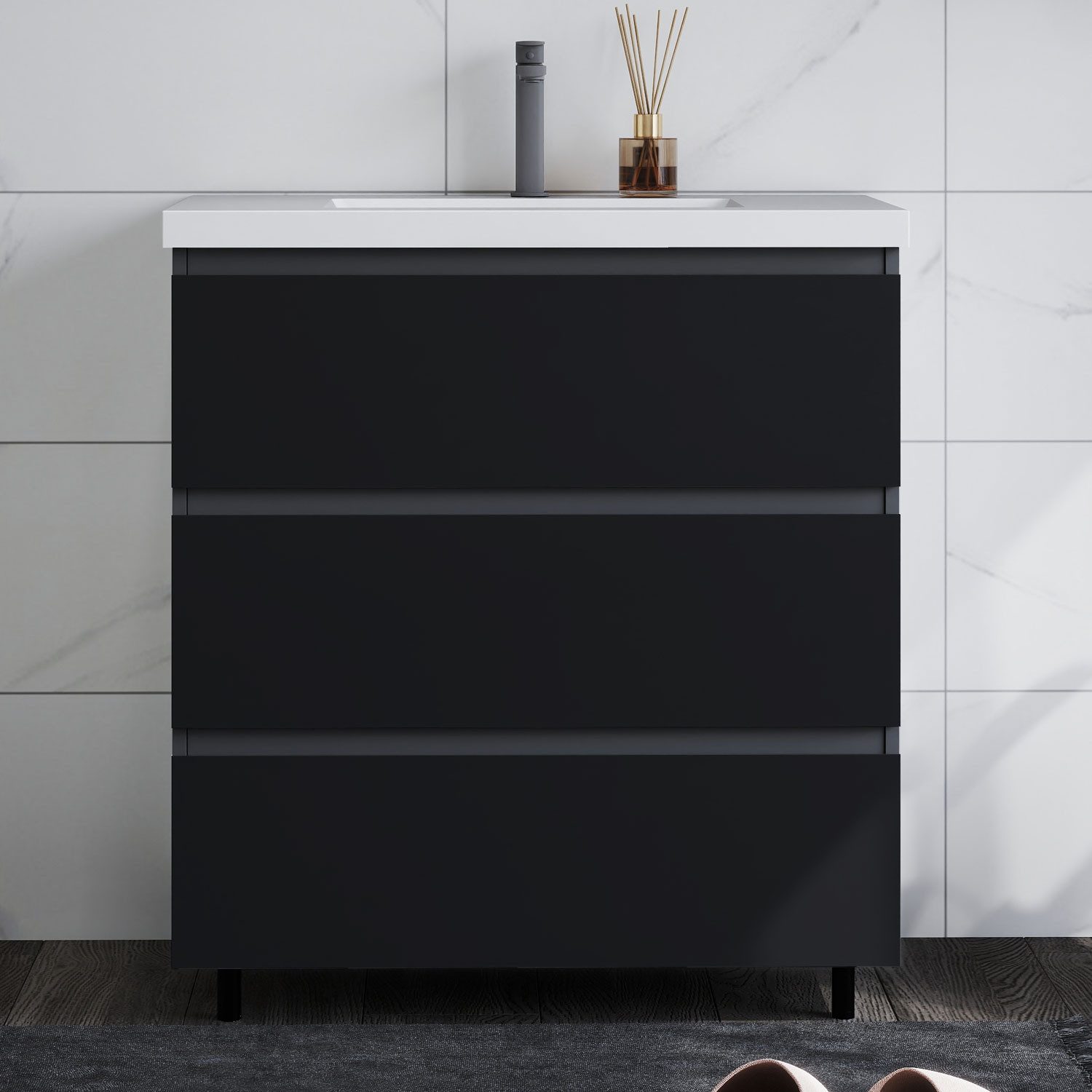 duschspa Waschtisch Badmöbel Set Waschbecken mit Unterschrank Badezimmer Möbel Schrank (Hängeschrank, mit Schrankfüße), 80/100cm breit