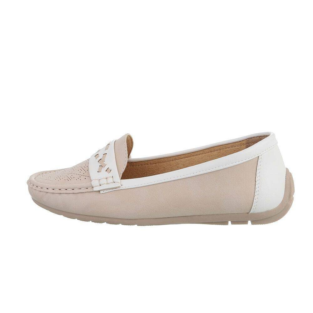 Ital-Design Damen Mokassins Freizeit Slipper (74158708) Flach Mokassins in Beige