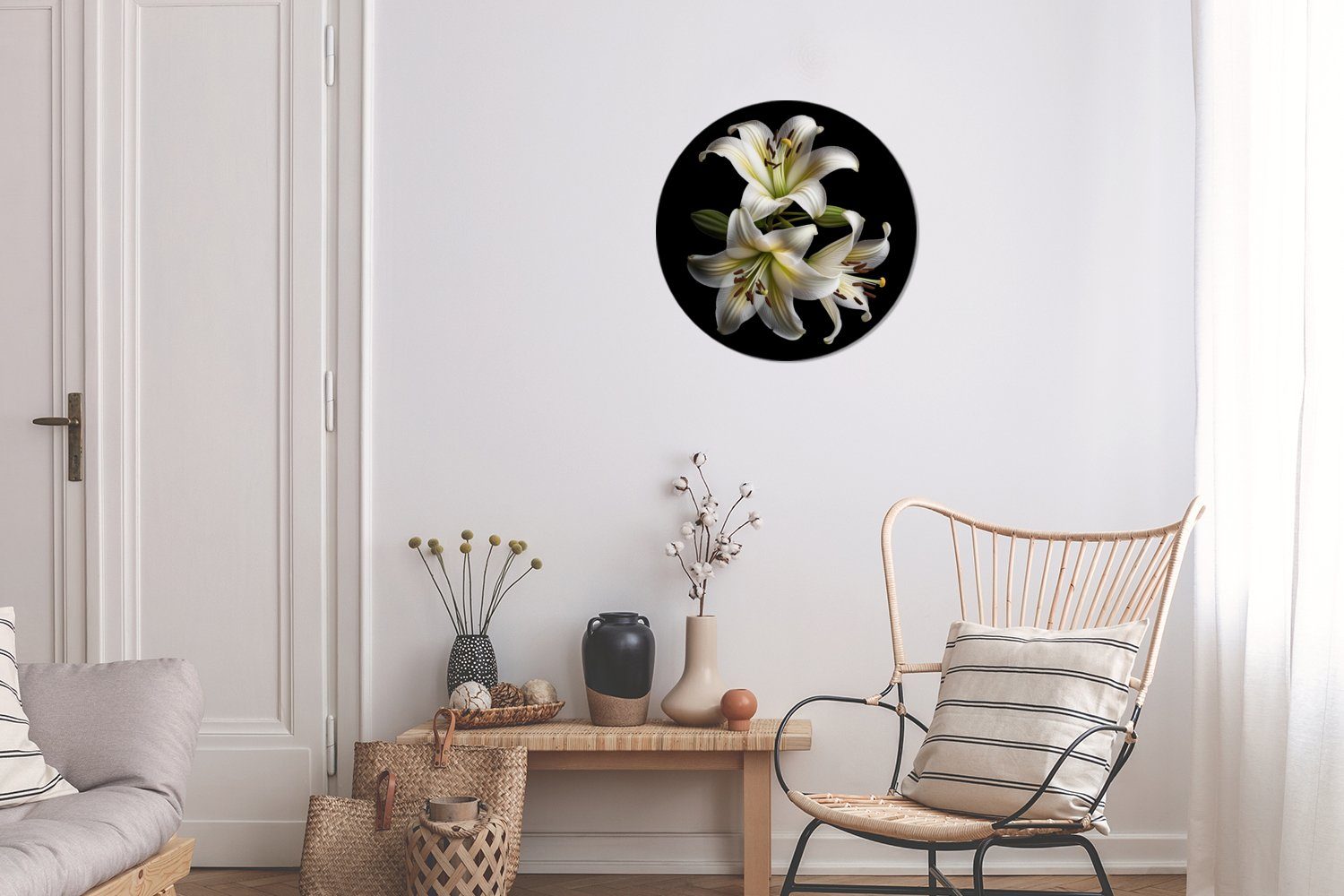 Kreis MuchoWow St), (1 Forex, Wohnzimmer, Gemälde Weiß - Natur cm - - Wanddekoration - Blumen Rundes 30x30 Botanisch, Lilie Wandbild,