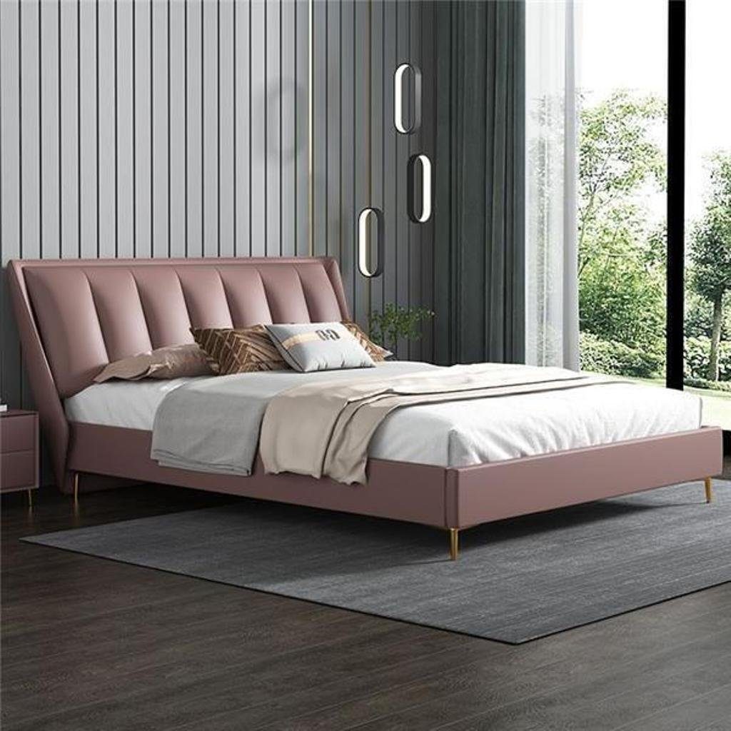 JVmoebel Kunstlederbett Luxus Schlafzimmer Bett Designer Möbel Doppelbett Betten Holz (1-tlg., 1x nur Bett ohne Couchtisch), Made in Europa Rosa