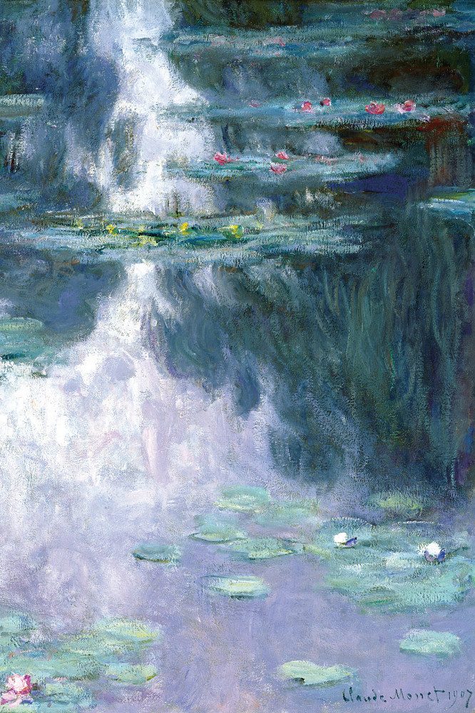 1art1 Poster Claude Monet Kunstdruck Bild - Seerosen, 1907 (dunkelblau)
