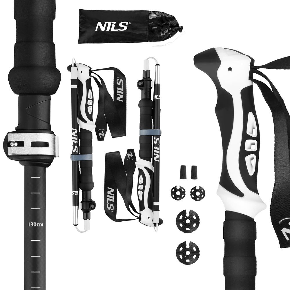 Nils Trekking-Stöcke Faltstöcke Wanderstöcke Nordic-Walking-Stöcke (Spar-Set, 2 St., 135 cm lang, faltbar), Faltbar, Aluminium 7075, EVA-Griff, Tasche