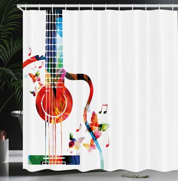 Abakuhaus Duschvorhang Moderner Digitaldruck mit 12 Haken auf Stoff Wasser Resistent Breite 175 cm, Höhe 180 cm, Gitarre Polygonal Design Musik