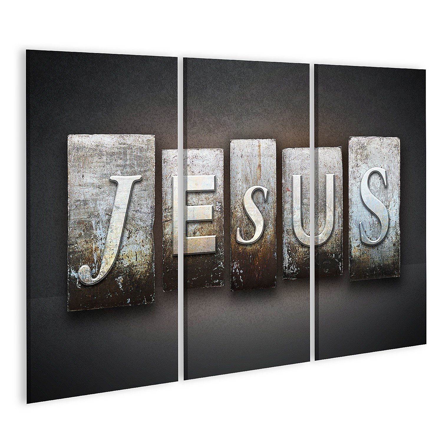 islandburner Leinwandbild Bild auf Leinwand Jesus Buchdruck Name geschrieben Vintage Type Wandbi