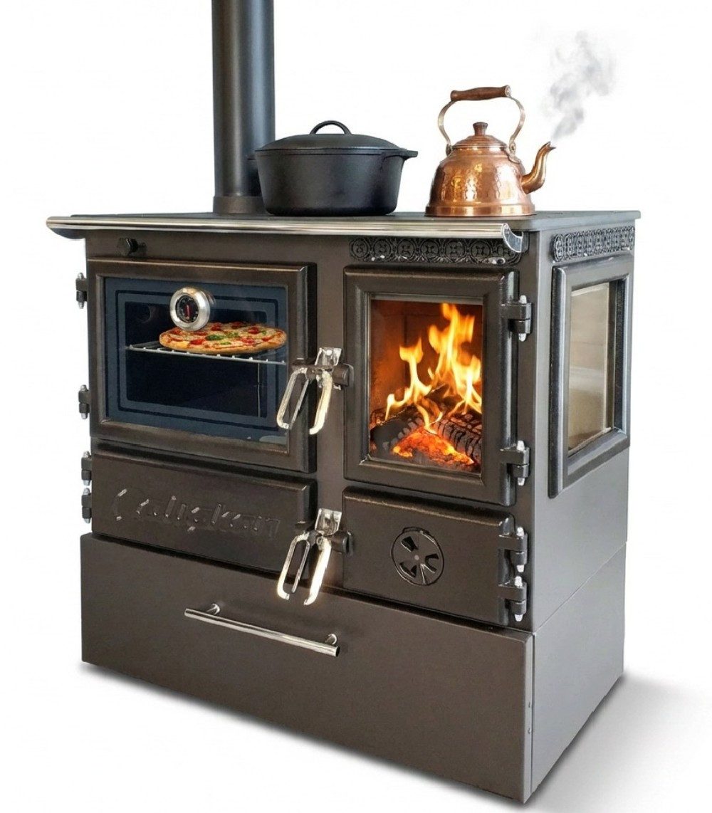 Caliskan Festbrennstoffherd Panorama-Holzherd Modell 214-3D BOX links mit 6,04kW - Viel Gusseisen!, 6.04 kW