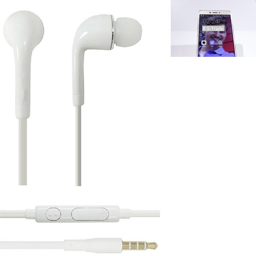 K-S-Trade für Lenovo K6 Note In-Ear-Kopfhörer (Kopfhörer Headset mit Mikrofon u Lautstärkeregler weiß 3,5mm)
