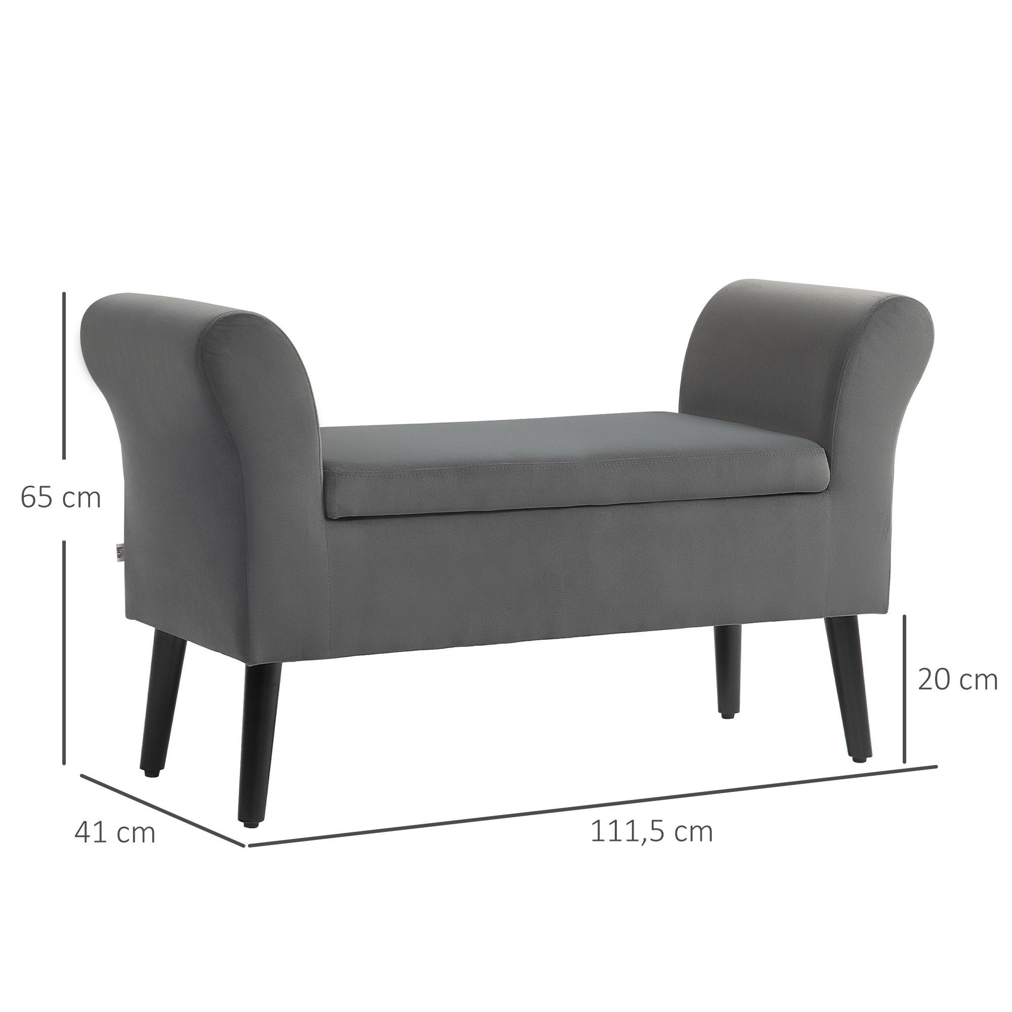 HOMCOM Sitzbank mit Stauraum, Armlehnen, Sitzhöhe 46cm (Truhenbank, 1-St., Polsterbank), für Flur Schlafzimmer Polyester 111,5 x 41 x 65 cm Dunkelgrau