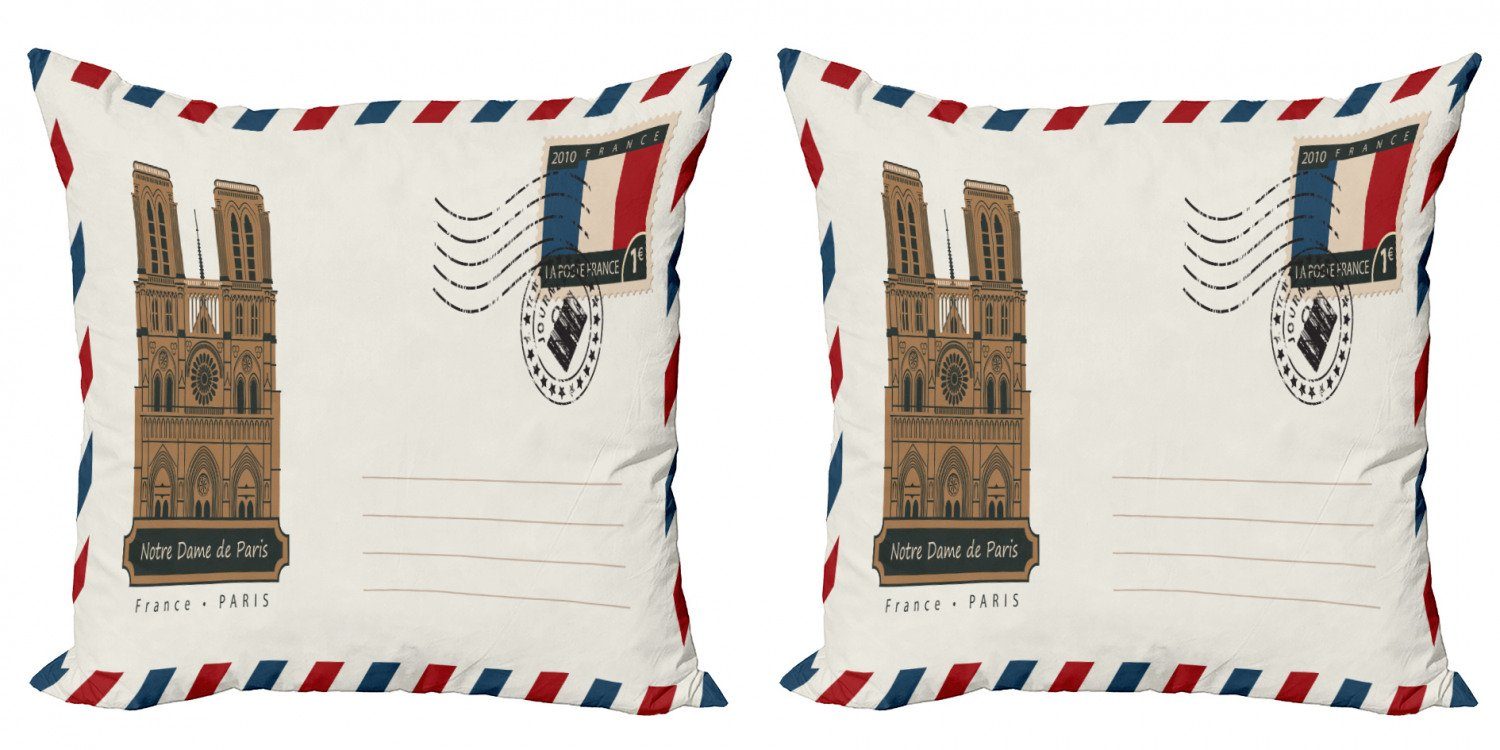 Kissenbezüge Modern Accent Doppelseitiger Digitaldruck, Abakuhaus (2 Stück), Notre Dame De Paris Postkarte Briefmarken | Kissenbezüge