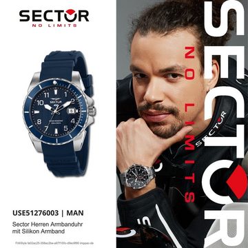 Sector Quarzuhr Sector Herren Armbanduhr Analog, (Analoguhr), Herren Armbanduhr rund, groß (ca. 44mm), Silikonarmband blau, Fashion