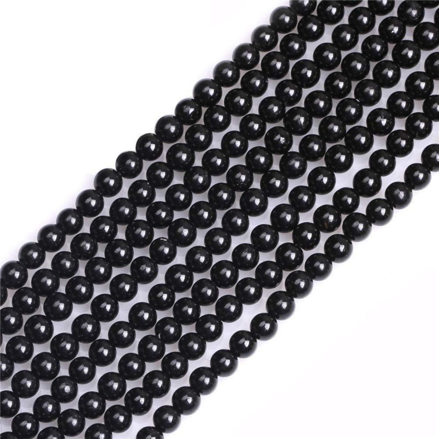 LuxusKollektion Bastelperlen Turmalin Perlen Schwarz 4mm rund, (95-tlg)