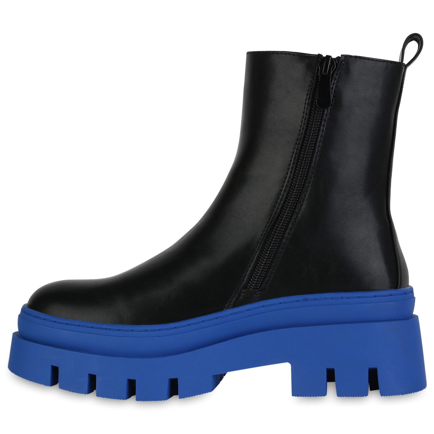 VAN HILL 839451 Plateaustiefelette Damen Plateau Boots Stiefeletten Blockabsatz Stiefel Profil-Sohle