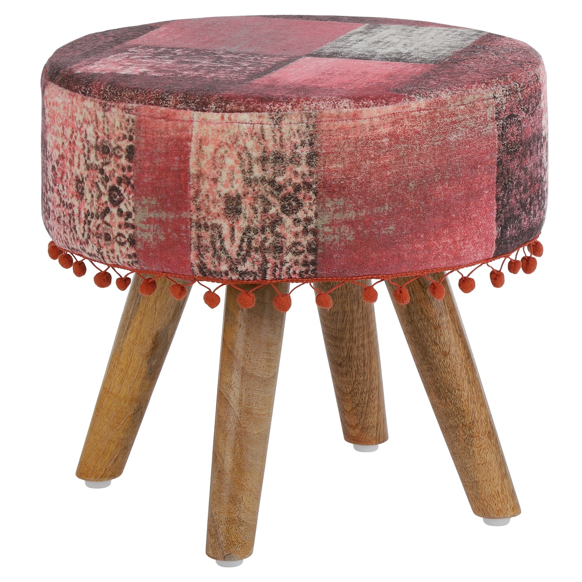 WOMO-DESIGN Hocker Sitzhocker, Polsterhocker rund mit Holzbeine, Stoffbezug, 38 x 36 cm Rot