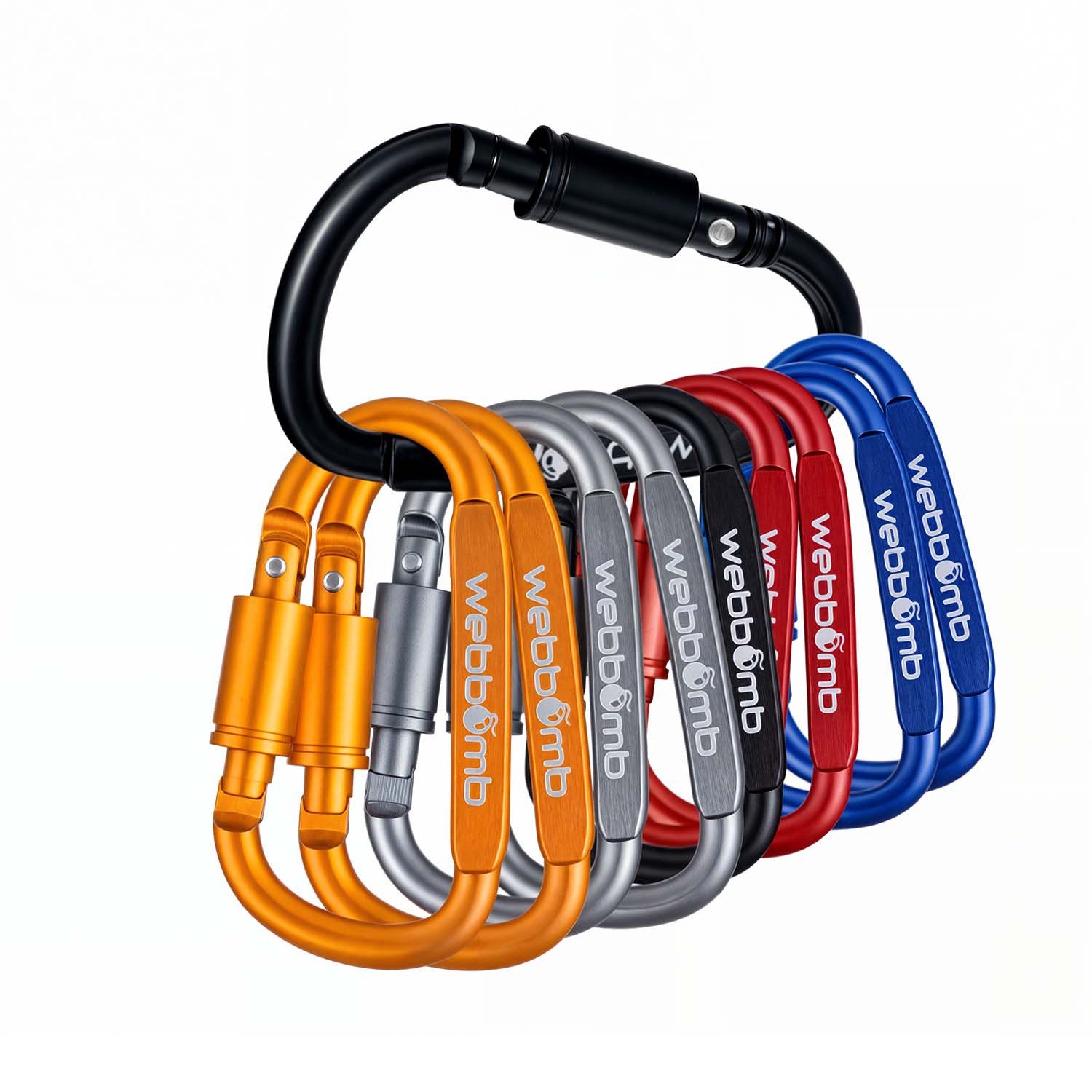 WEBBOMB Karabiner 10 x Bunte Karabinerhaken 6,7/ 8cm Schlüsselanhänger für Camping Sport
