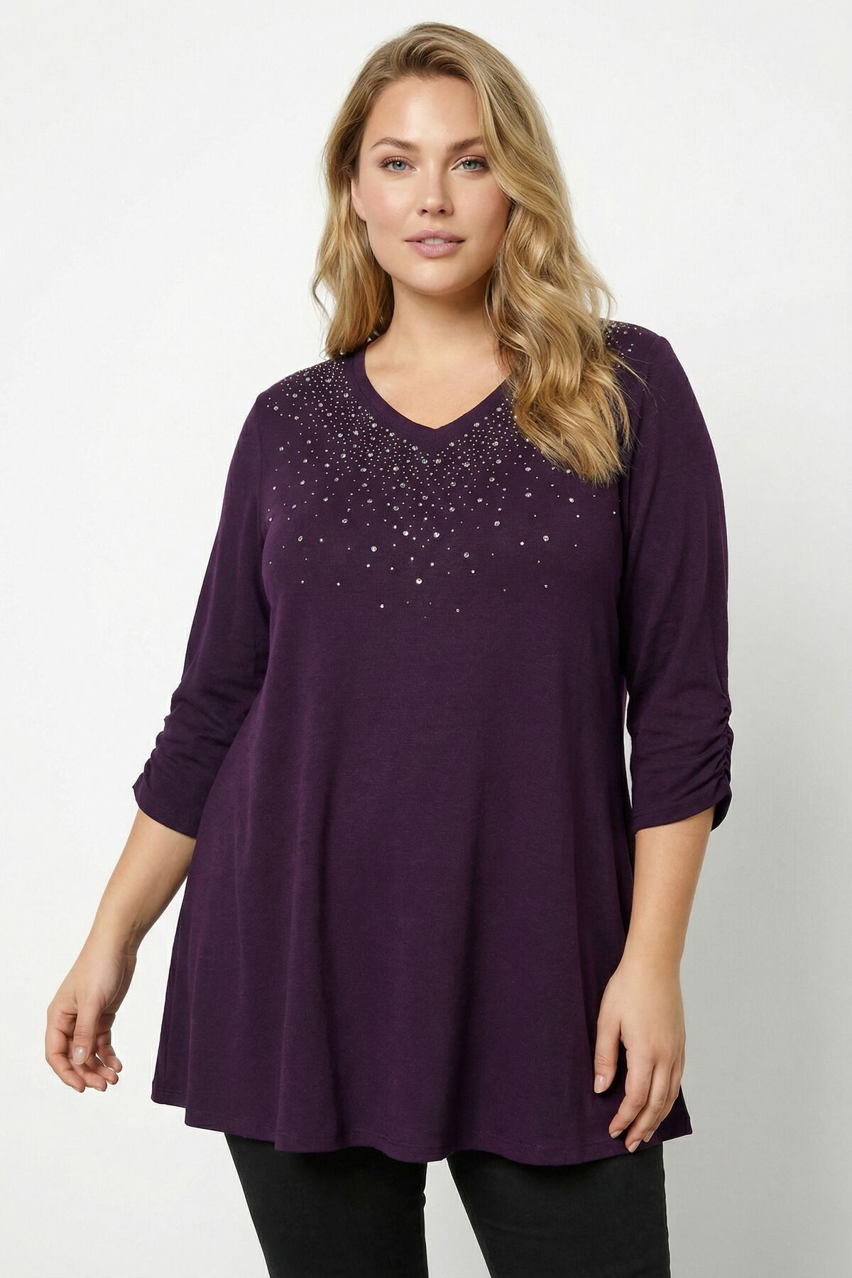 Stil Diva Blusentop Übergrößen Veredelte Lila Velours Bluse