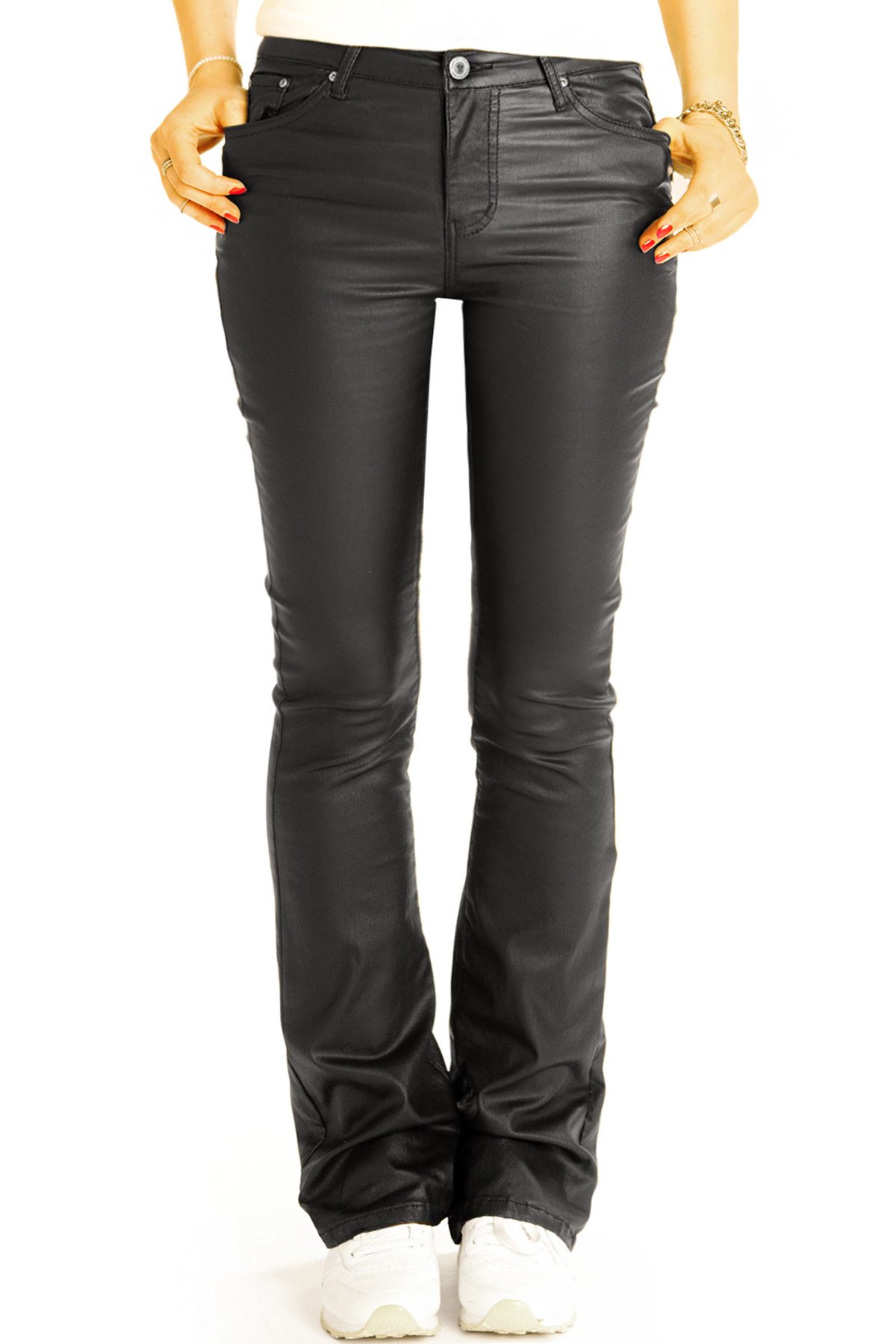 be styled Lederimitathose Low waist Bootcut Hose Kunstlederhose Schlaghose vegan - Damen - j2L-2 Lederlook