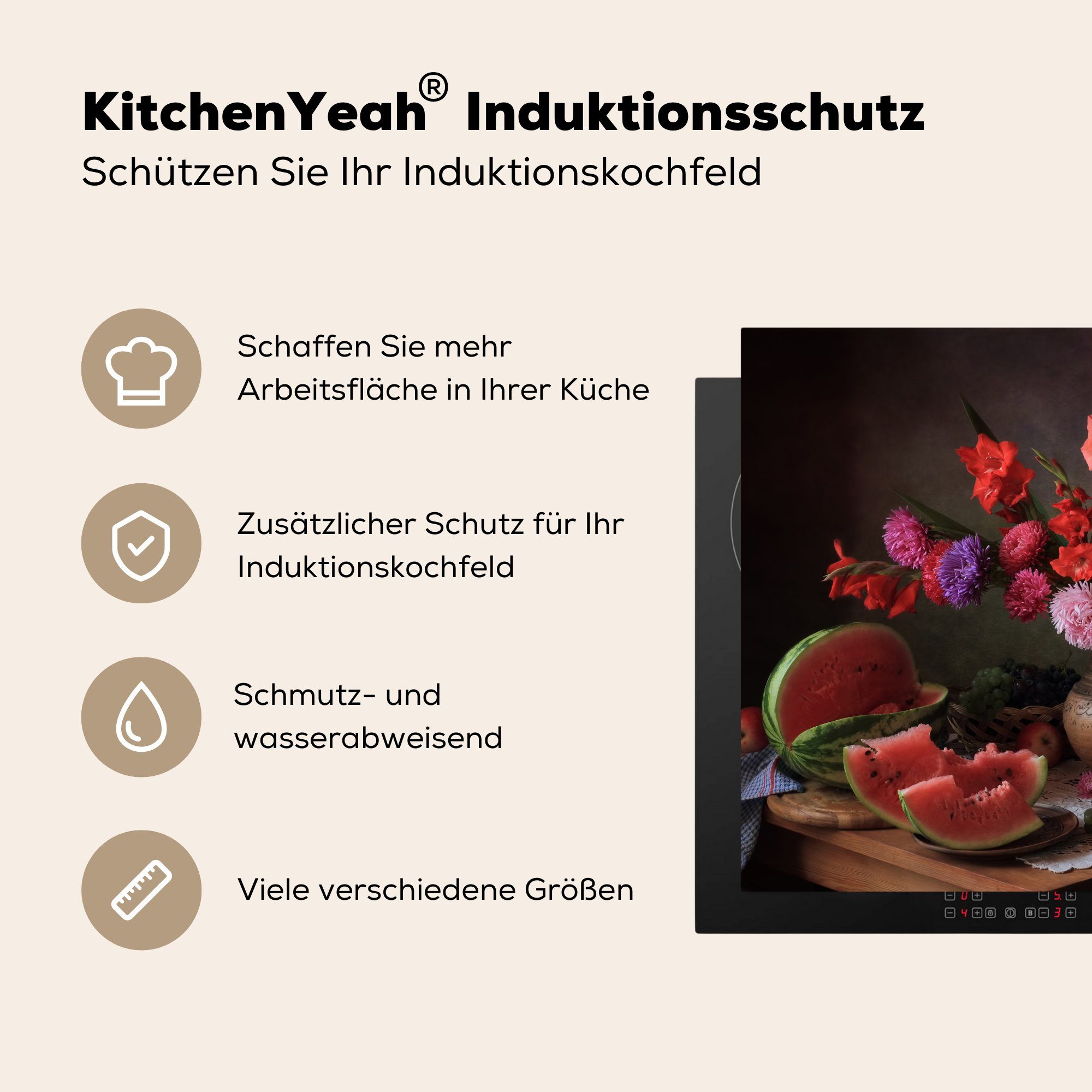 MuchoWow Herdblende-/Abdeckplatte Farben - Stillleben Obst, tlg), küche Ceranfeldabdeckung, (1 für Vinyl, - 78x78 cm, Arbeitsplatte