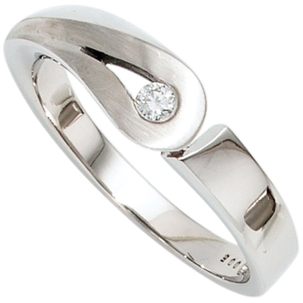 Schmuck Krone Silberring Ring Damenring mit Diamant Brillant 925 Silber rhodiniert teilmattiert, Silber 925