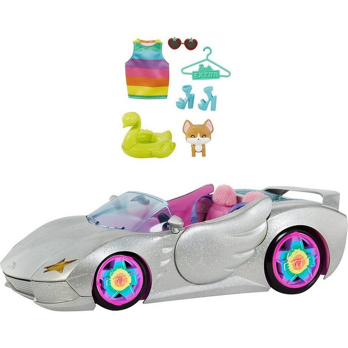 Mattel® Anziehpuppe Barbie Extra Auto Cabrio (glitzert) mit Regenbogen