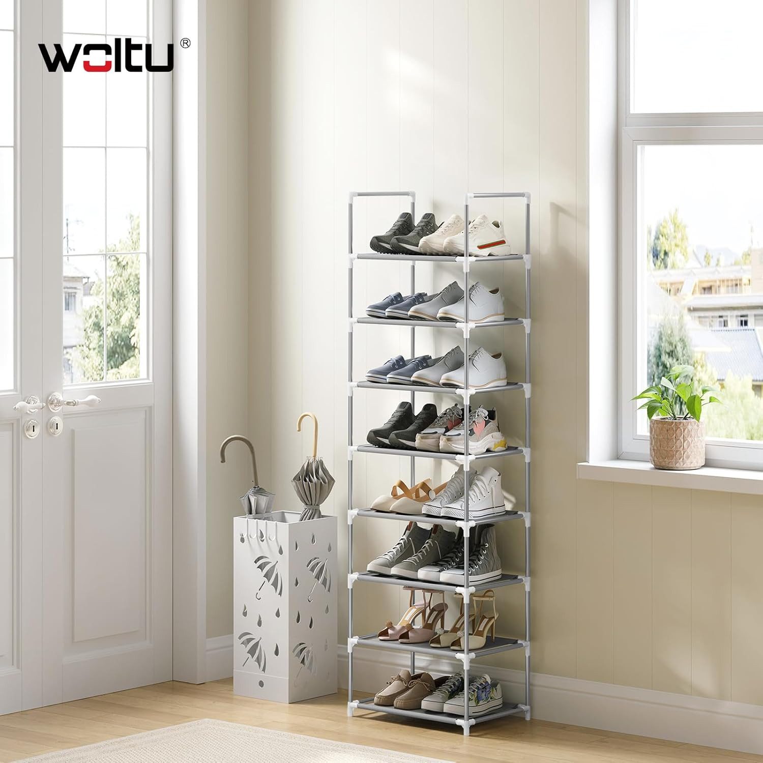 Woltu Schuhregal, 8-Ebenen, kompakte und abnehmbare Regale, Metallgestell