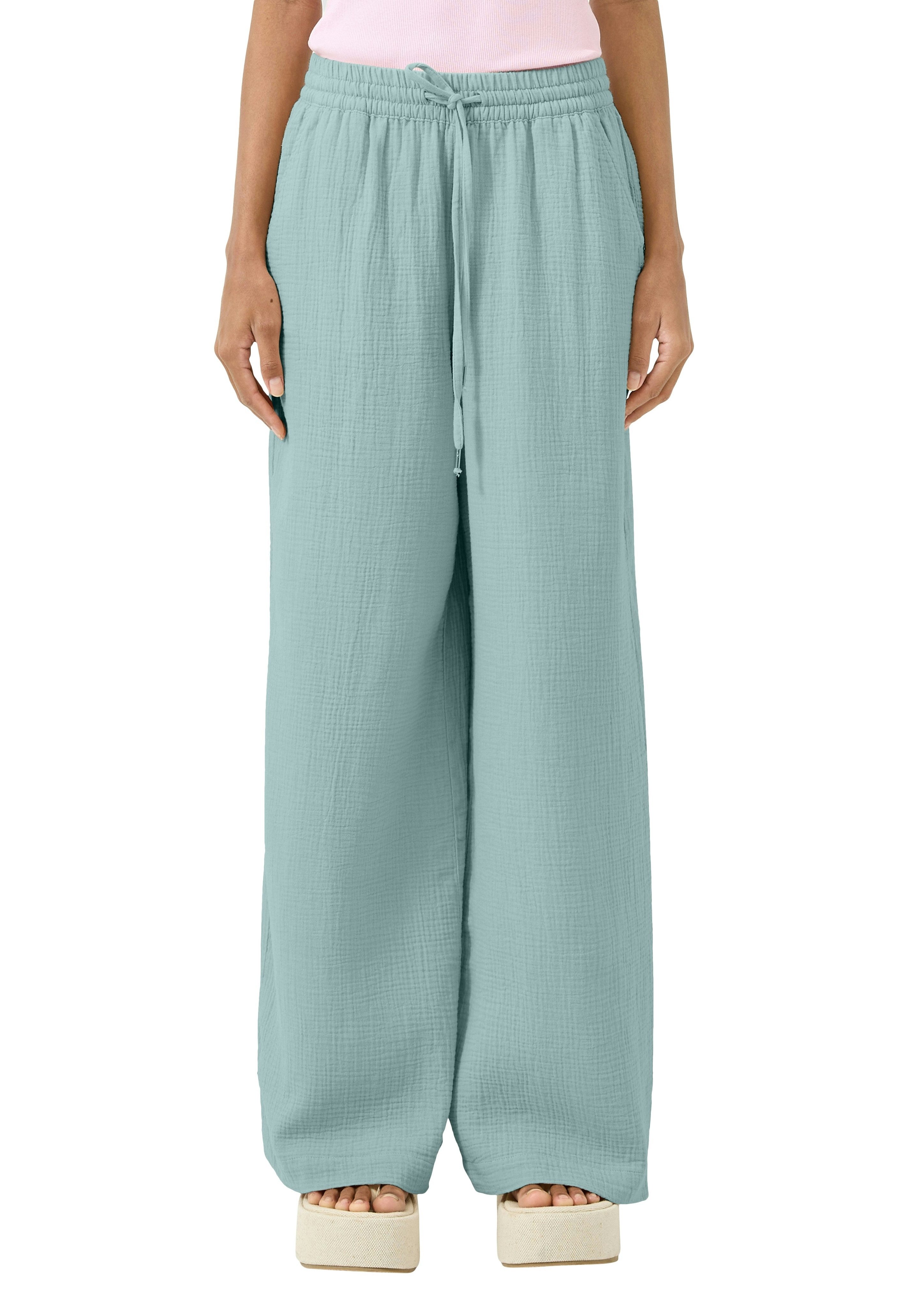 QS Stoffhose mit Gummizug und weitem Bein