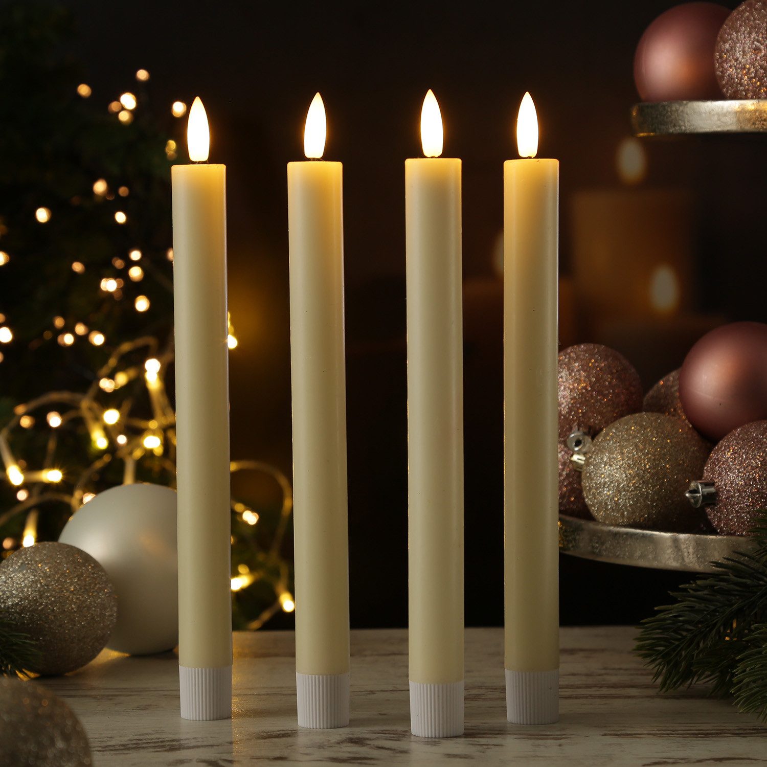 MARELIDA LED-Kerze LED Stabkerzen LISA Tafelkerzen Dinnerkerzen wiederaufladbar creme 4St (4-tlg)