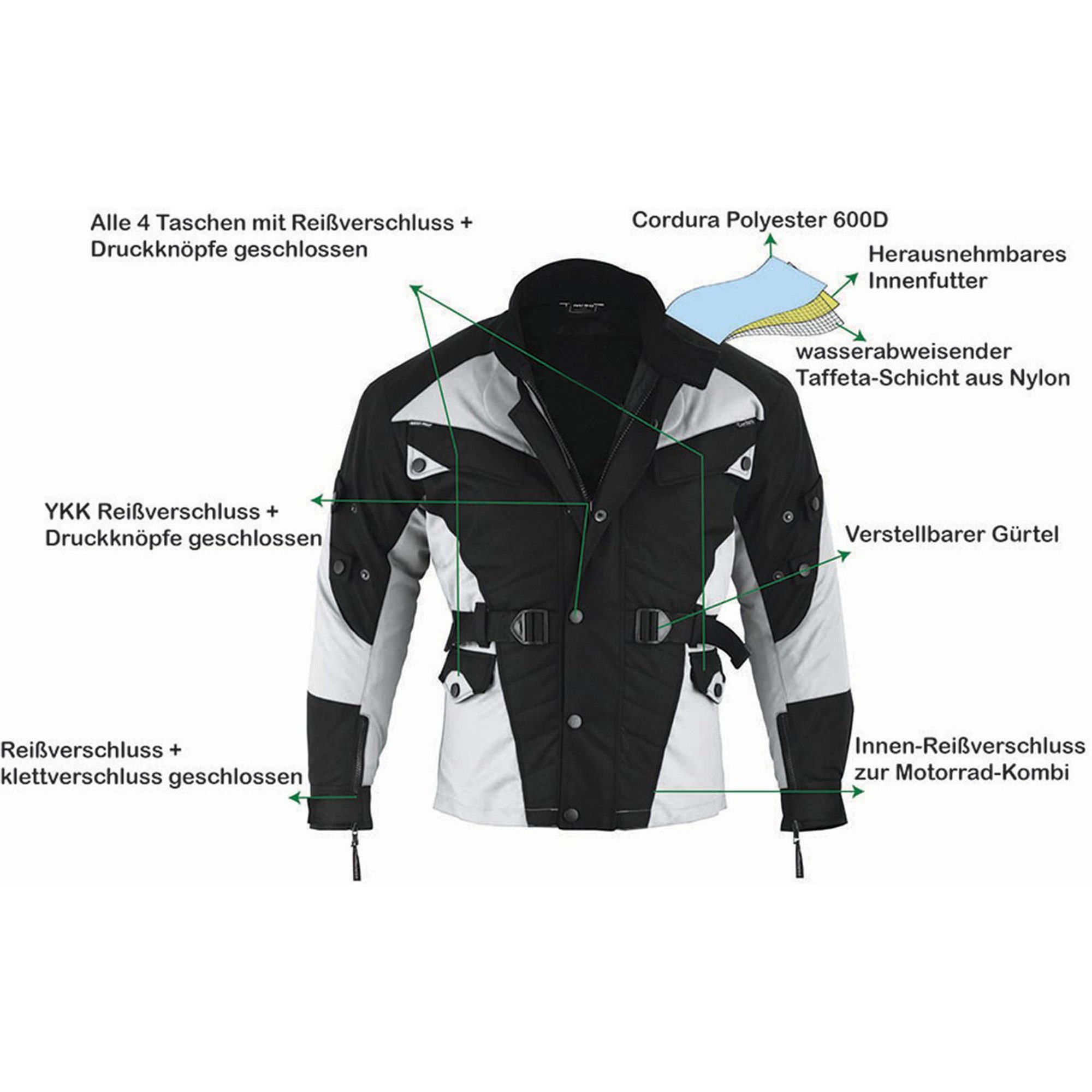 German Wear Motorradkombi GW302K (Spar-Set, 2-tlg., mit Protektoren, Motorradjacke & Motorradhose) 2-teiler Motorradjacke + Motorradhose – Bild 5 von 5