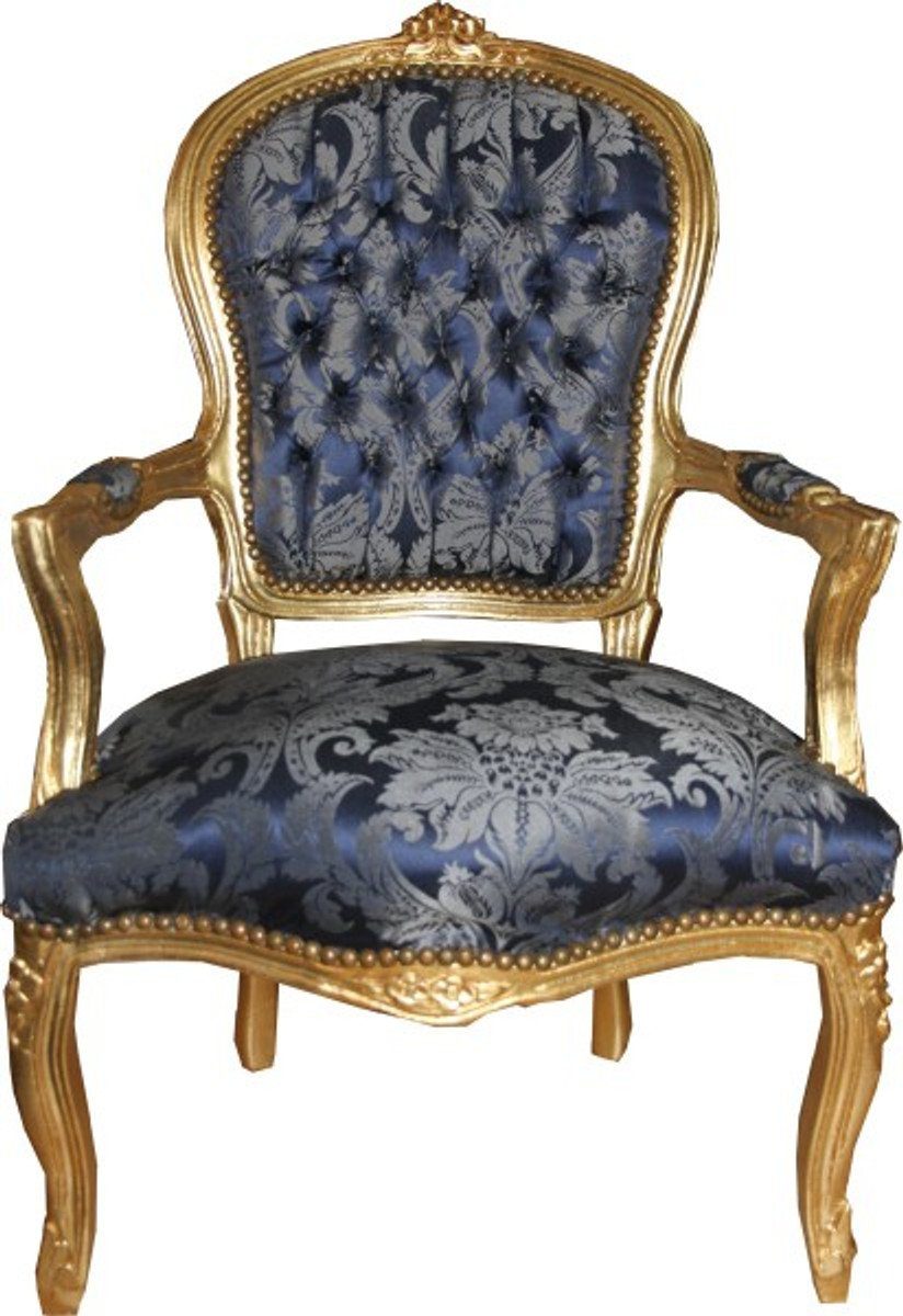 Blau Gold Hotel / Barock Padrino Royal Salon Muster Lounge - Möbel Casa Stuhl Besucherstuhl