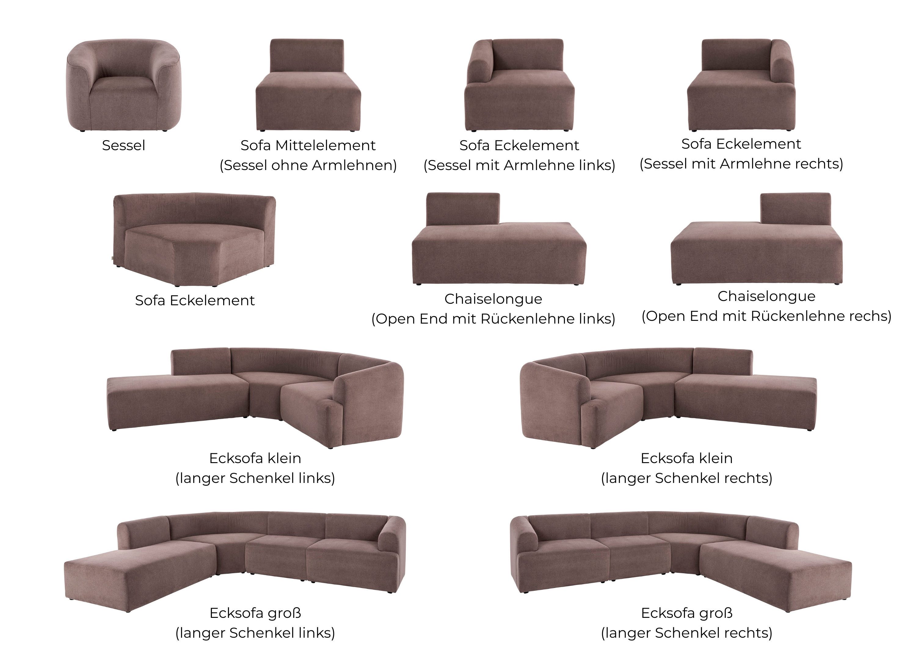 LeGer Home by Lena Gercke Sofa-Eckelement LYZA mit gerundeter Rückenlehne, Maße B/T/H: 122/104/74 cm, als Modul oder separat verwendbar, für individuelle Zusammenstellung