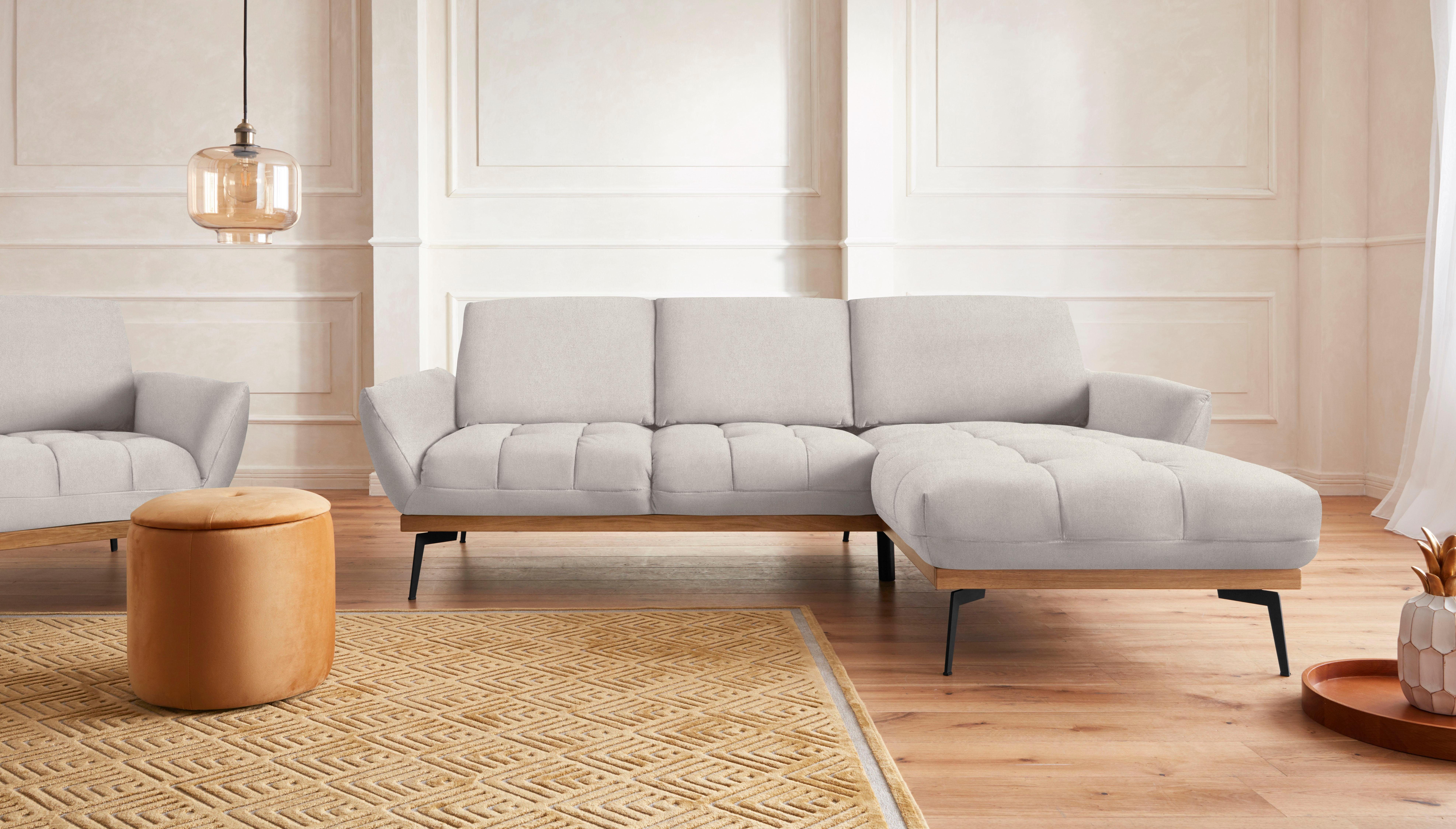 exxpo - sofa fashion Ecksofa Palic, inkl. Rückenverstellung, bequem, elegant, Breite 245cm, L-Form, vom Sofa zum Hochlehner. Hohe Füße und Holzblende als Designmerkmal