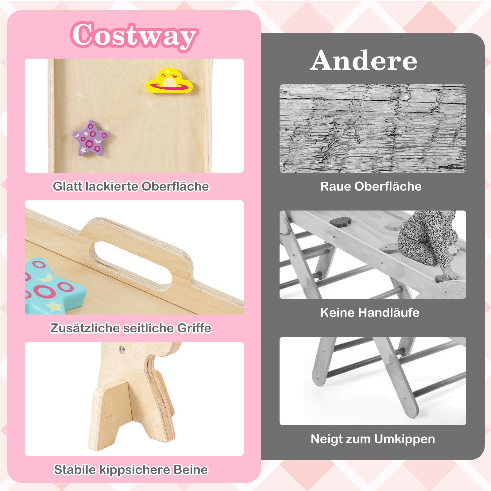 COSTWAY Klettergerüst, (4-St), mit Rutsche, Kletterbogen, Netz, doppelseiti günstig online kaufen