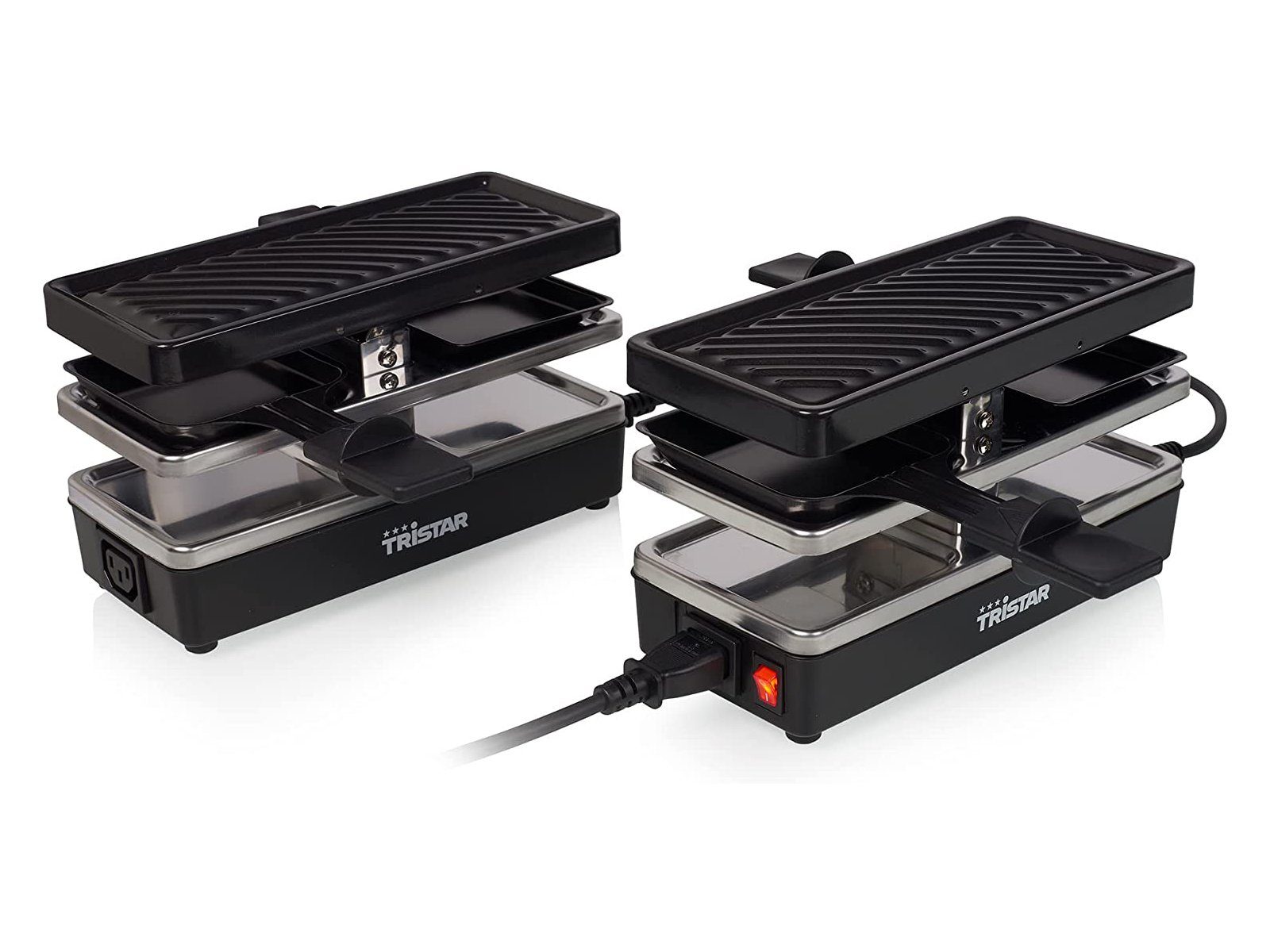 Tristar Raclette, 4 Raclettepfännchen, 800 W, Tisch-Grill Gerät für 4 Personen erweiterbar bis 6-8-10 Personen