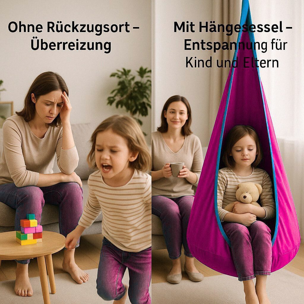 Kronenberg Hängehöhle (Hängesitz Set, Kinder-Hängesessel aus Baumwolle), bis 80 kg, inkl. Aufhängung & Luftpumpe, für drinnen & draußen