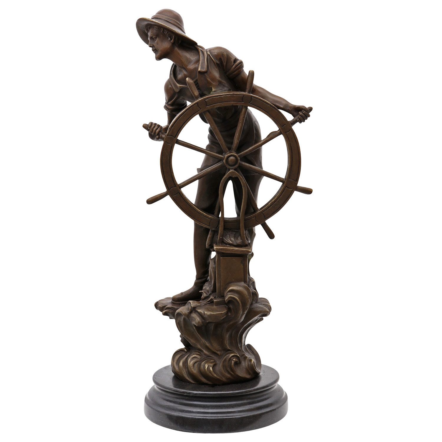 Aubaho Dekoobjekt Seefahrer Bronzeskulptur Kapitän Schiff maritim Nautik See Steuermann