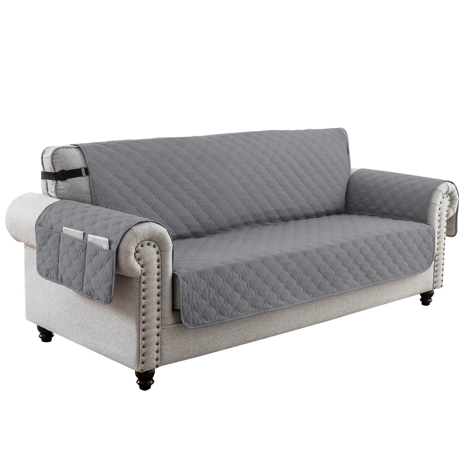 Rosnek Sofahusse 1/2/3 Sitz, gesteppt, wasserdicht, rutschfest, für Armsofa, mit Seitentasche; Haustiermatte