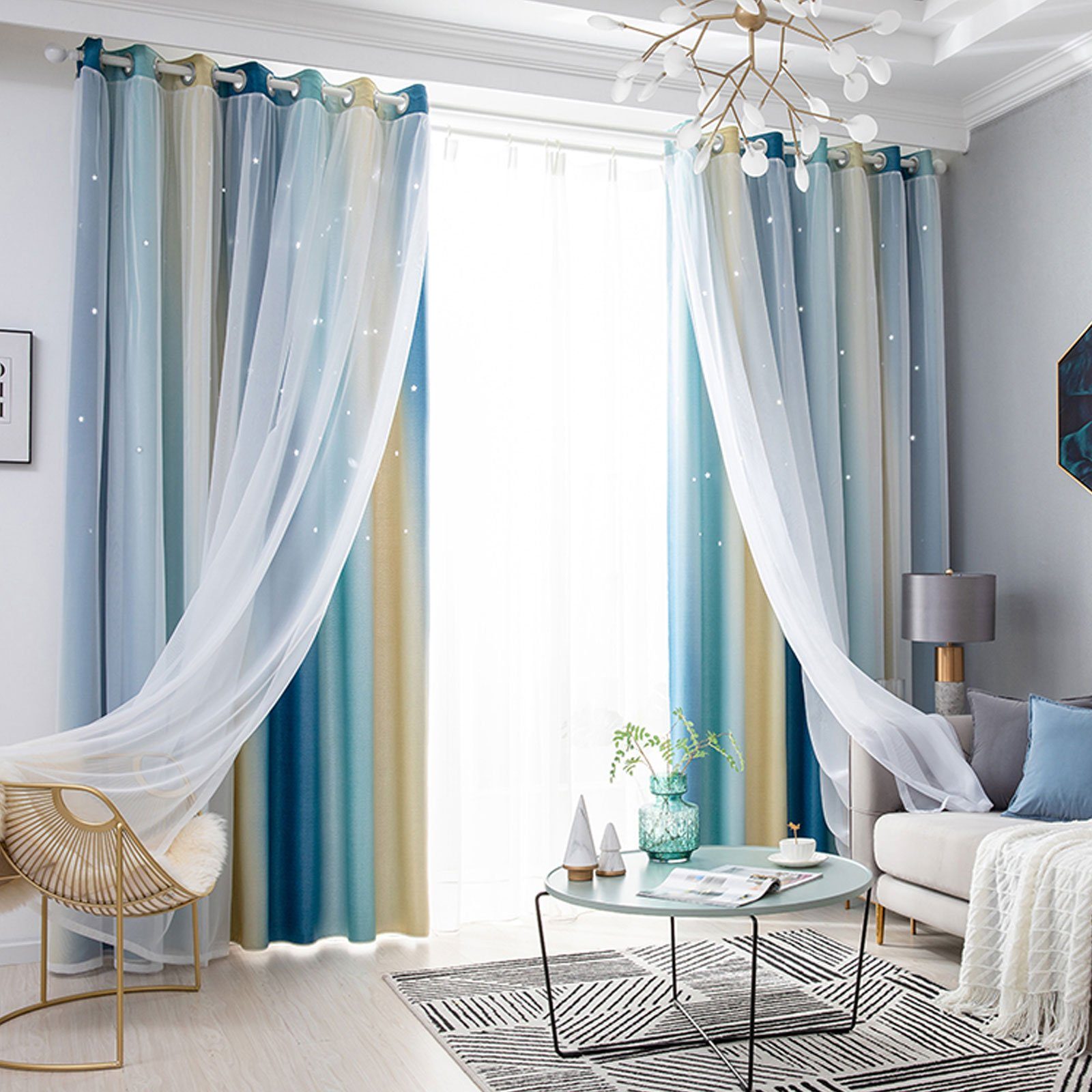 OKWISH Verdunkelungsvorhang 2er Set Curtains Farbverlauf Vorhänge Tüllvorhä günstig online kaufen