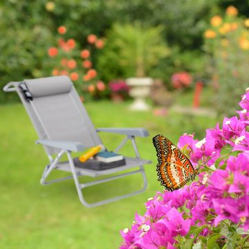 relaxdays Gartenstuhl Klappbarer Liegestuhl mit Nackenkissen, Grau