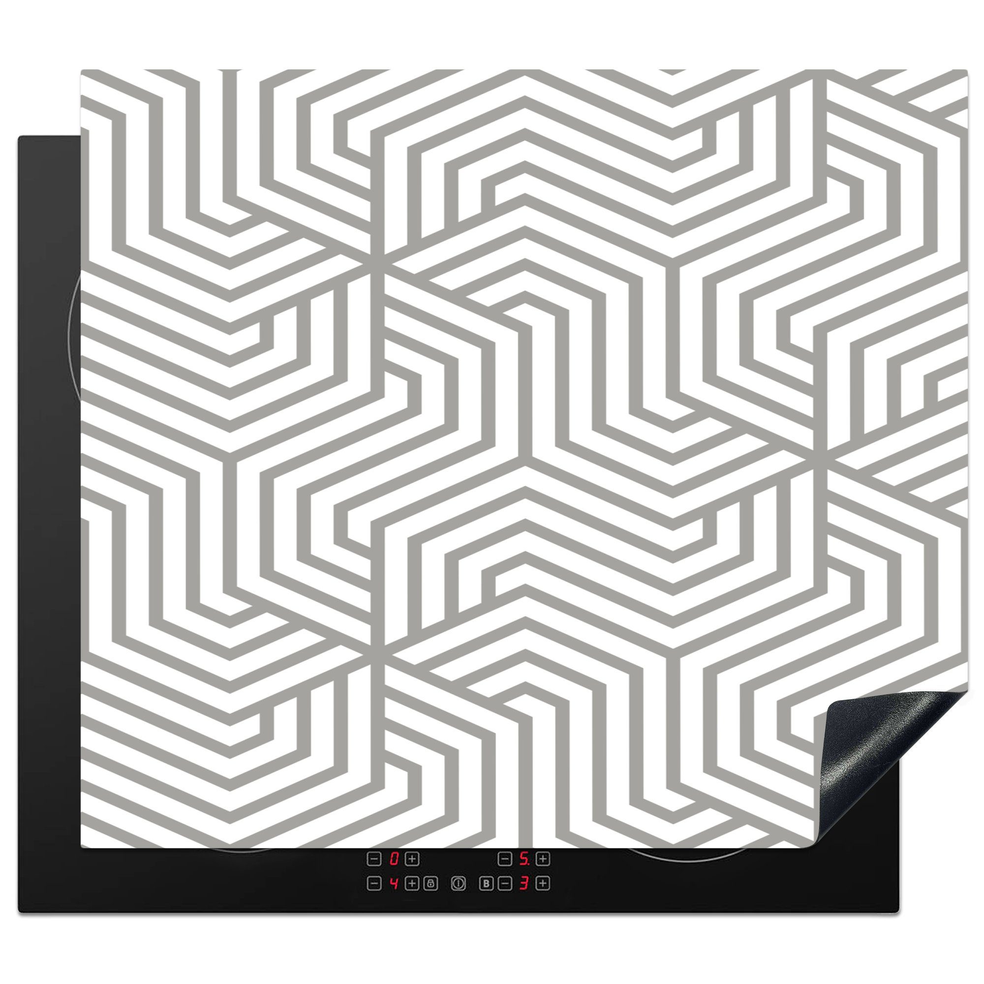 MuchoWow Herdblende-/Abdeckplatte Linie - Gestaltung - Geometrie - Muster, Vinyl, (1 tlg), 59x51 cm, Induktionsschutz, Induktionskochfeld, Ceranfeldabdeckung