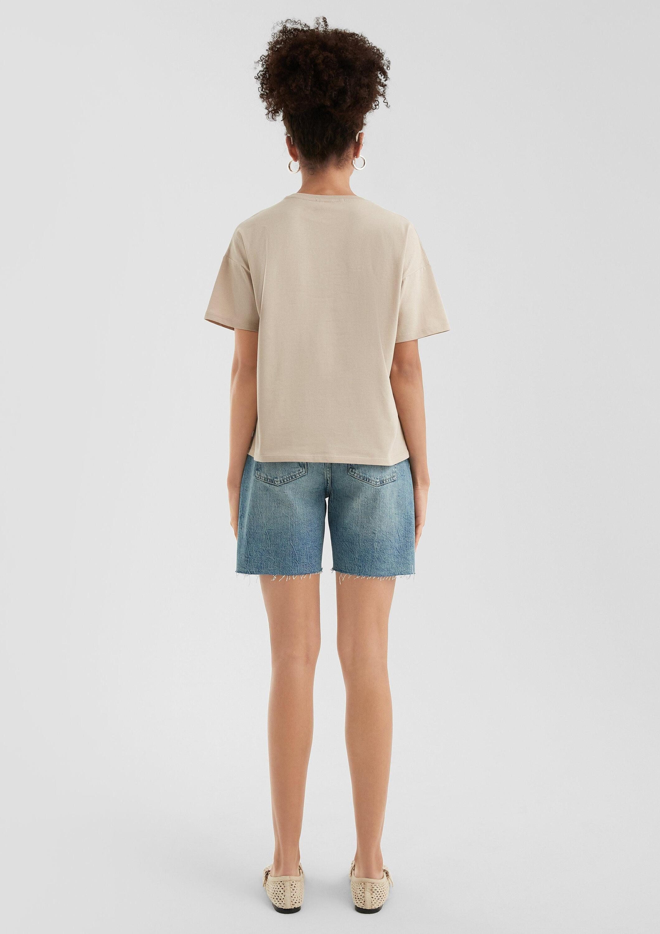 QS Kurzarmshirt T-Shirt Baumwollshirt mit überschnittener günstig online kaufen