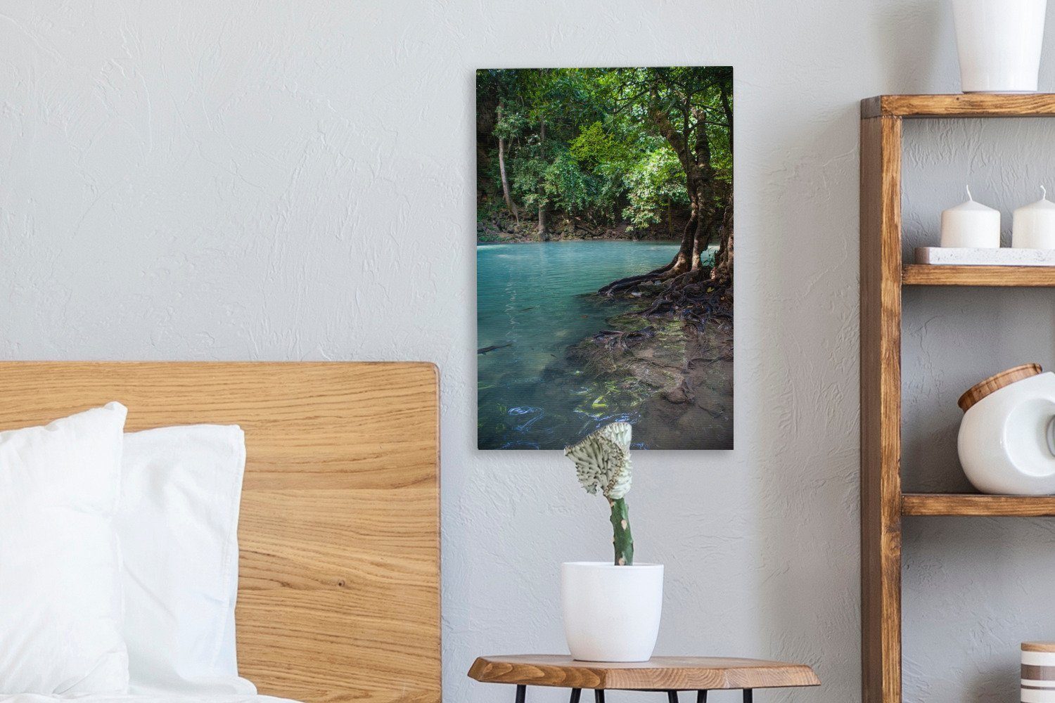 Ein cm Erawan-Nationalpark fertig Leinwandbild Thailand, in See inkl. im Leinwandbild Gemälde, 20x30 St), bespannt (1 Zackenaufhänger, OneMillionCanvasses®
