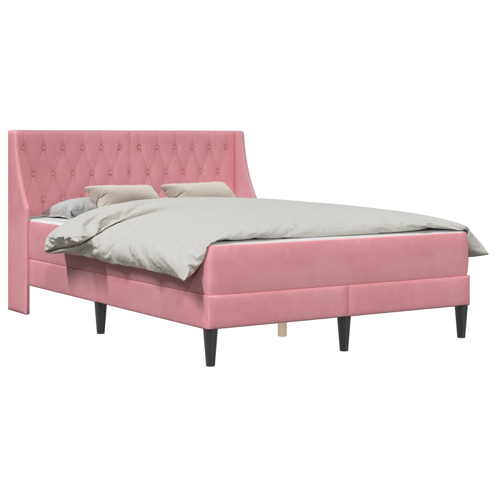 Bett Bettgestell mit Matratze mit Matratze Rosa 140 x 190 cm Samt