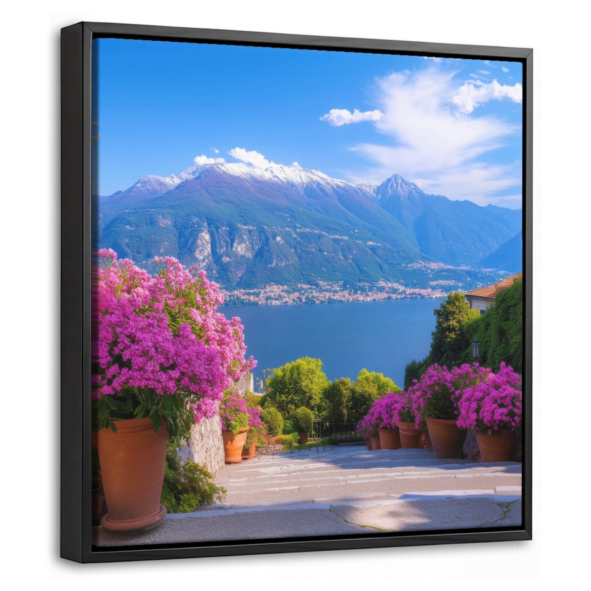 OneMillionCanvasses® Leinwandbild mit Rahmen - Comer See - Italien - Landschaft, Fotodruck (1 St), Leinwand Bilder Klein, Wand Dekoration Aesthetic 20x20cm