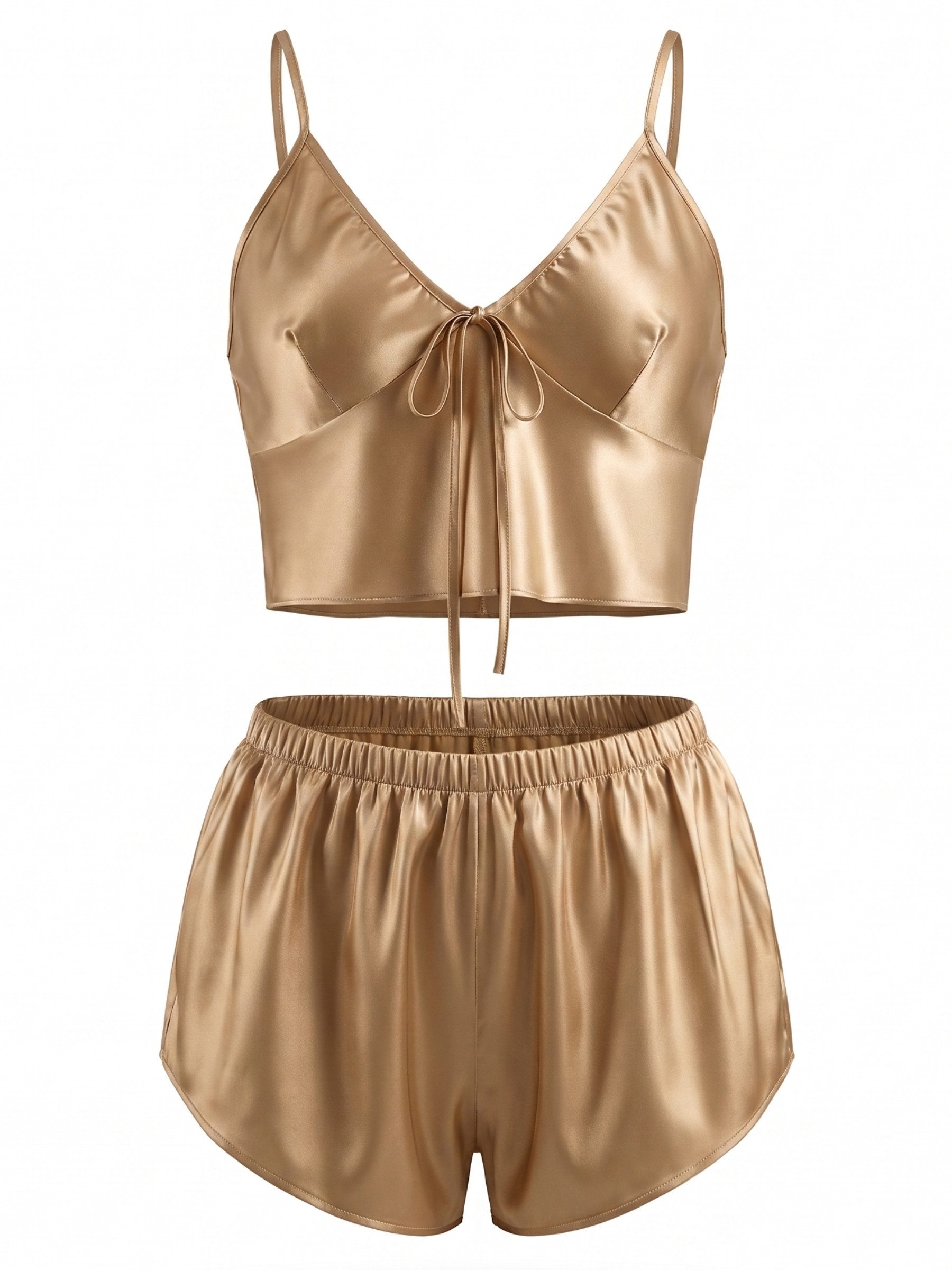 Elegant Love Shorty Satin-Pyjama – Sinnliche Damen-Nachtwäsche im Set (Set, 2 tlg., V-Ausschnitt-Oberteil + Shorts) Luxuriöse Homewear – Edler Hausanzug, komfortabel & hochwertig