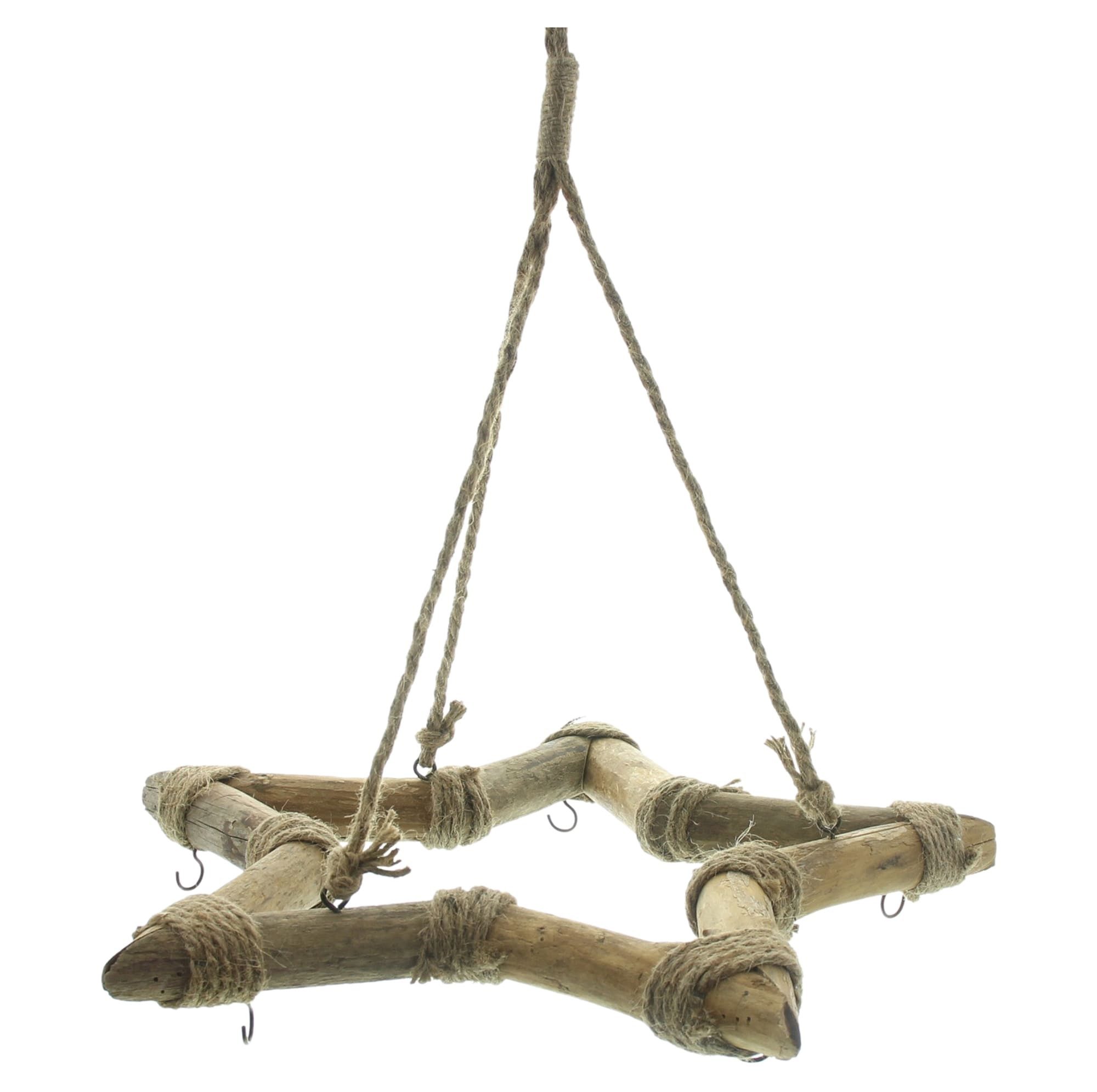 Dekoleidenschaft Hängedekoration "Stern" aus recyceltem Holz in Shabby Optik, Kräuterkrone, Dekohänger, Ø 55 cm groß, Deckenkrone mit 5 Haken, Weihnachtsdeko