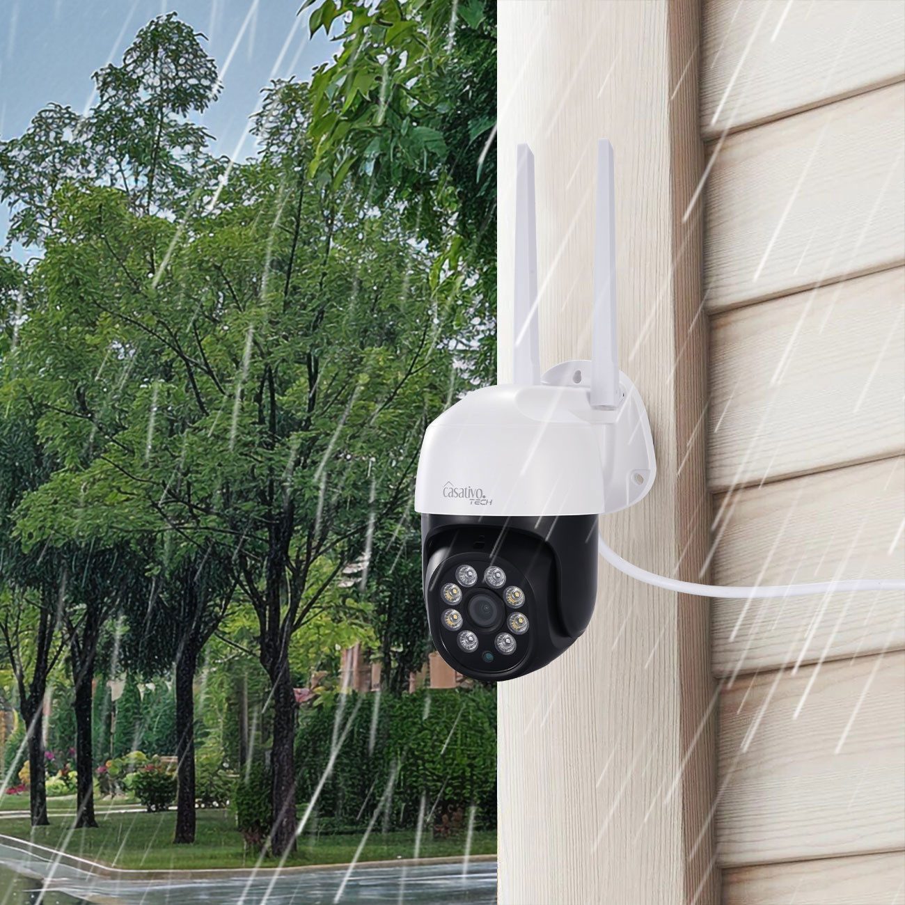Casativo Überwachungskamera 2K WLAN Outdoor Überwachungskamera mit IP66 Pan-Tilt 15m Sirene (1-tlg., 355°/120° Verfolgung, Gegensprechen, 15 m Erkennung, 95 dB Sirene)
