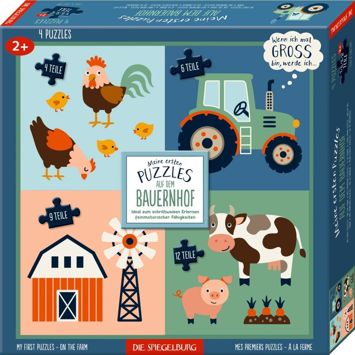 COPPENRATH DIE SPIEGELBURG Puzzle Kinder Puzzle Set Bauernhof 4 Motive 4–12 Teile ab 2 Jahren, Puzzleteile