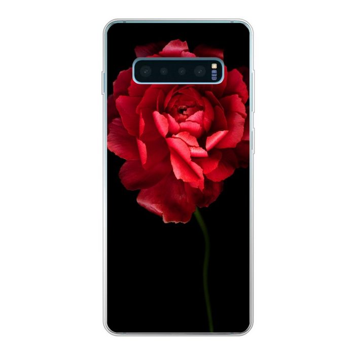 MuchoWow Handyhülle Eine rote Butterblume mit schwarzem Hintergrund Phone Case Handyhülle Samsung Galaxy S10+ Silikon Schutzhülle