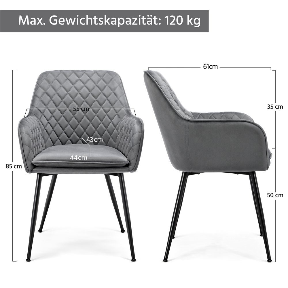 (2 Polsterstühle Sessel, Yaheetech Armlehnen, St), Metallbeine mit Esszimmerstuhl