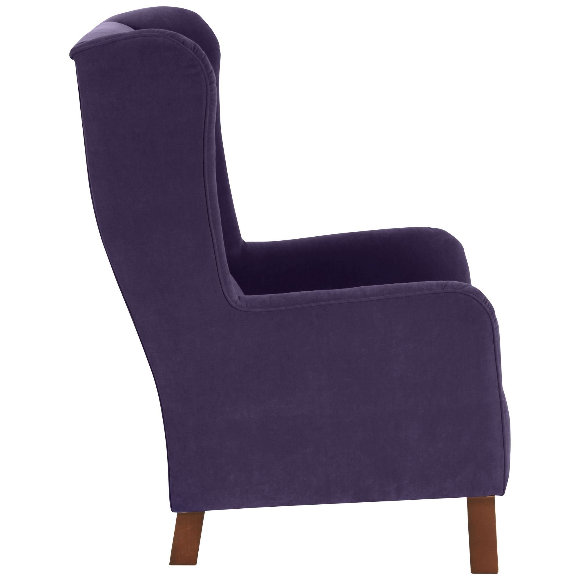 inkl. 1-St), / aufm Sessel nussbaum (Sparpreis verarbeitet,bequemer hochwertig Sitz Versand, 58 violett Veloursstoff Kali Hochlehnsessel Bezug Kostenlosem Buche dunkel Kessel